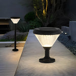 Round Solar LED Outdoor Lights in Black with Ribbed Lampshade - Lamp Outdoor
