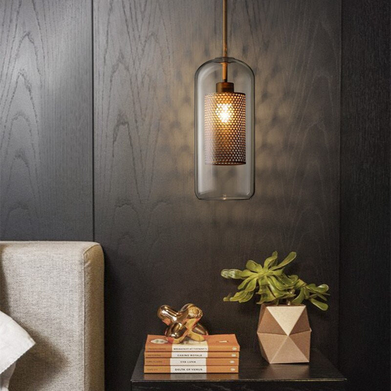 Hessa Contemporary Golden Pendant Light, Glass, Globe/Cylindric - Lamp Outdoor