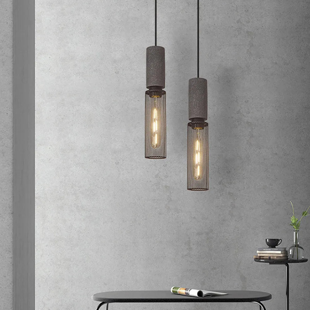 Xenith Industrial Cylindrical Pendant Light, Cement/Metal - Lamp Outdoor