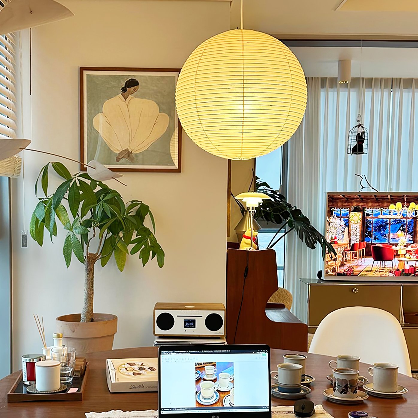 Washi Paper Round Series Pendant Lamp - Lamp Outdoor