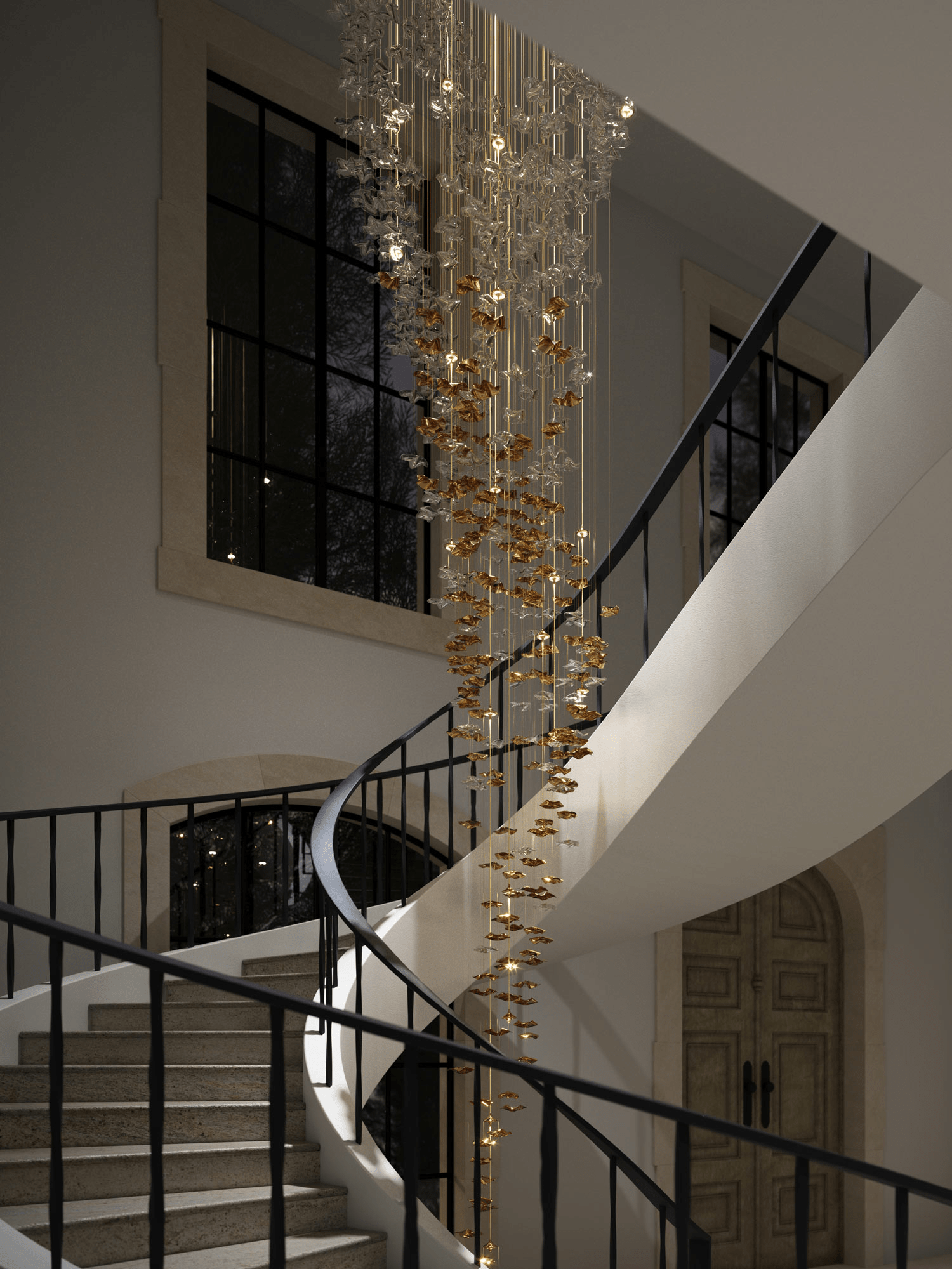 Nephele Crystal Leaf Chandelier - Lamp Outdoor