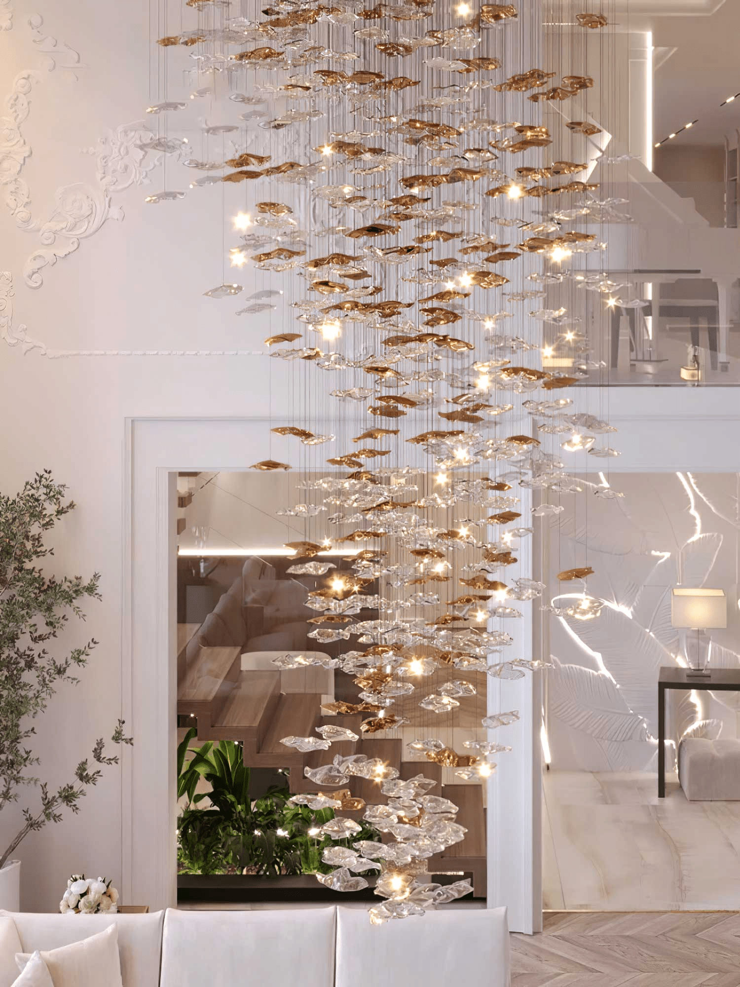 Nephele Crystal Leaf Chandelier - Lamp Outdoor