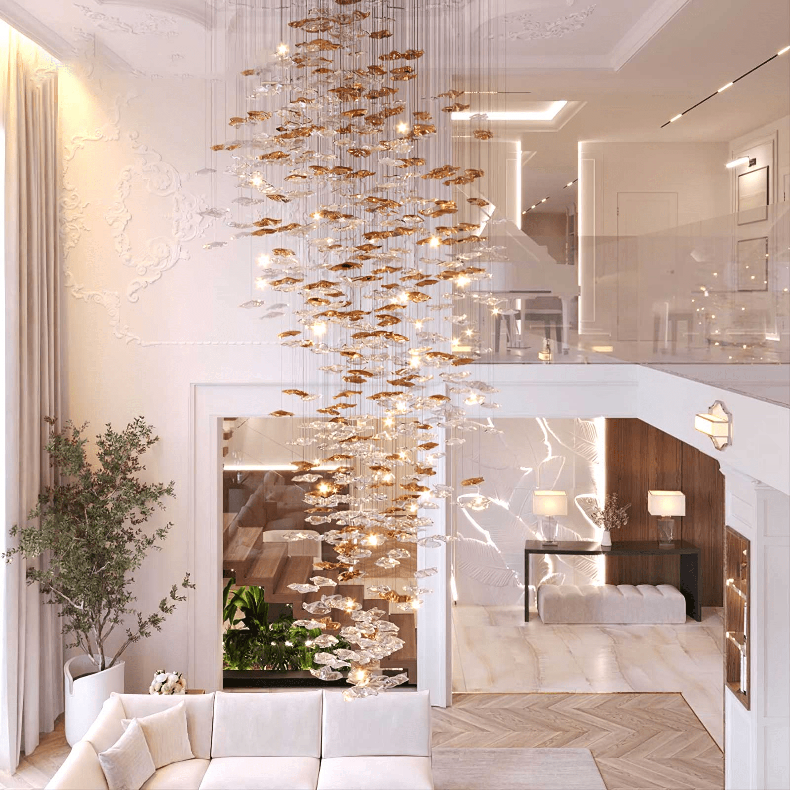 Nephele Crystal Leaf Chandelier - Lamp Outdoor