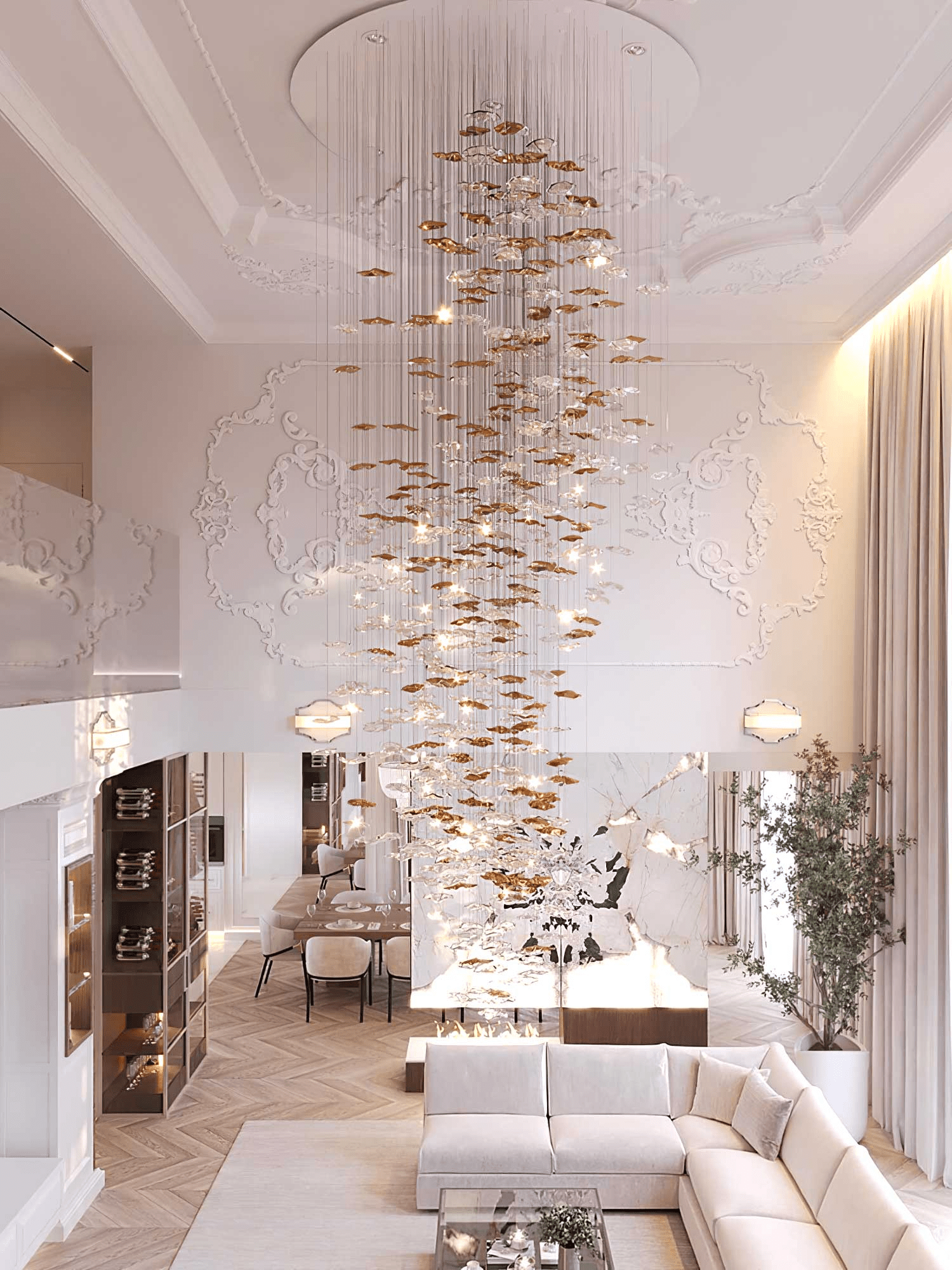Nephele Crystal Leaf Chandelier - Lamp Outdoor