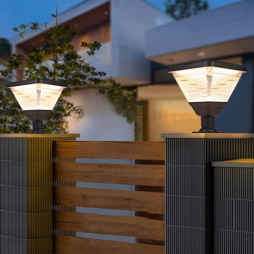 17.9-Inch Black Square Solar LED Pier Mount Post Light - Lamp Outdoor