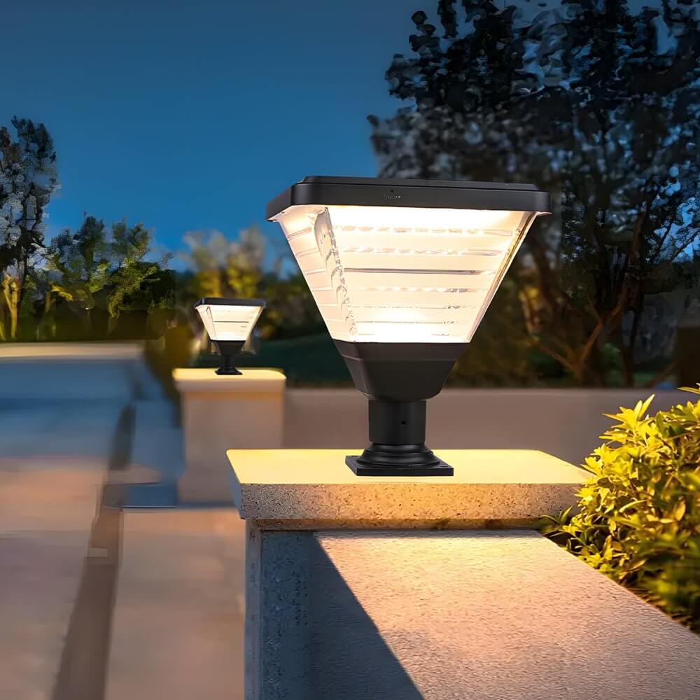 17.9-Inch Black Square Solar LED Pier Mount Post Light - Lamp Outdoor