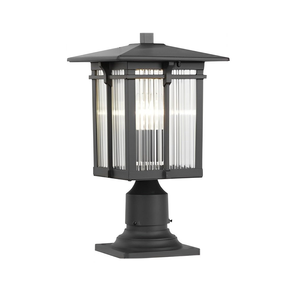 Striped Glass Shade LED Waterproof Black Modern Outdoor Post Lights - Lamp Outdoor