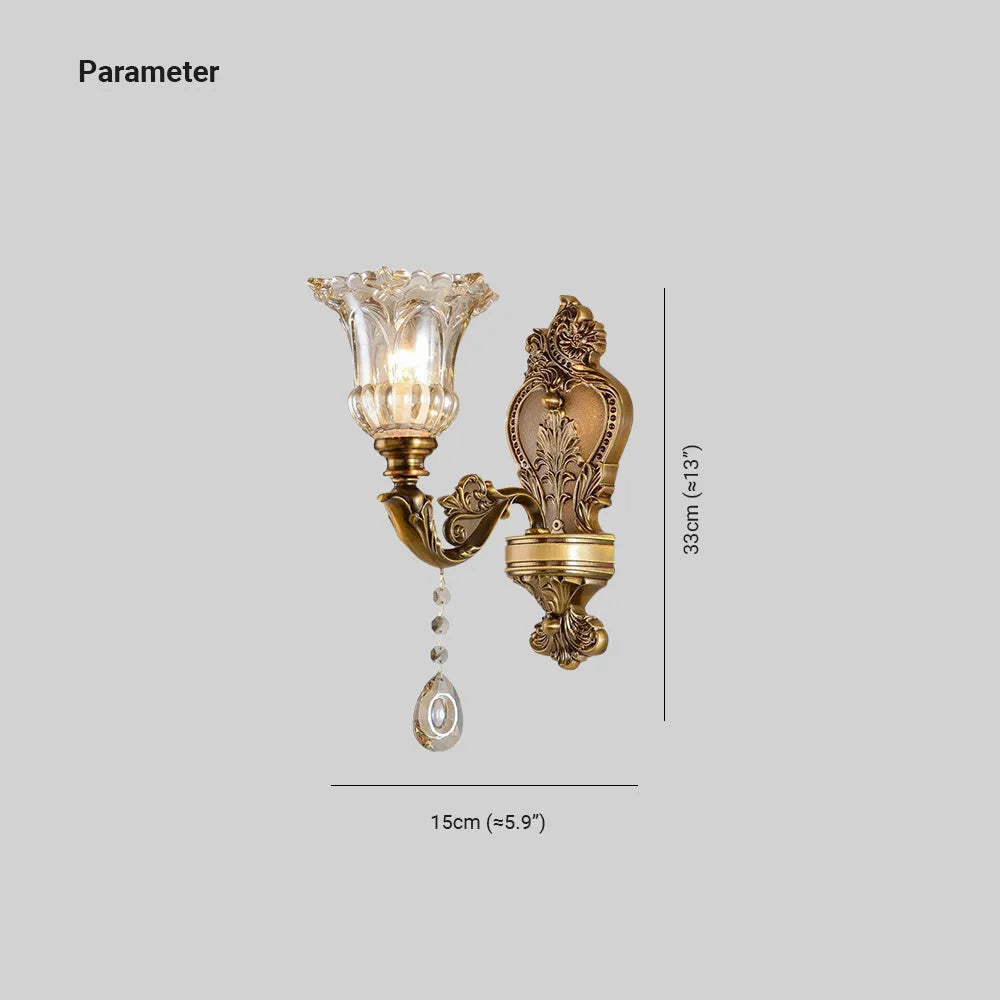 Ramiq Vintage Flor Metal/Glass Wall lamp, Gold - Lamp Outdoor