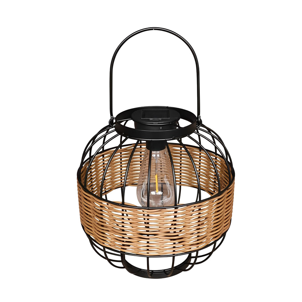 Rattan Decor Cage Shape Waterproof Intelligent Outdoor Solar Lanterns - Lamp Outdoor