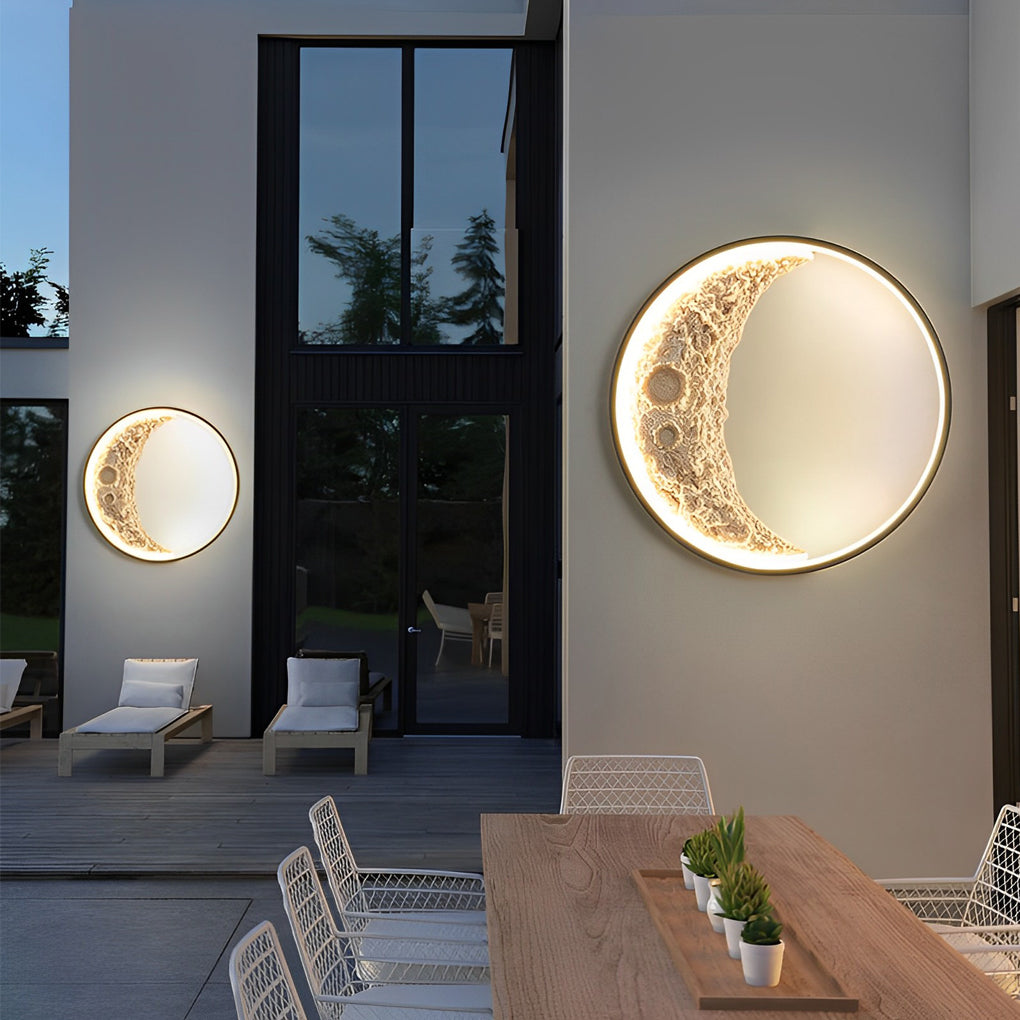 Round Resin Moon Crescent LED Hardwired Outdoor Wall Light - Lamp Outdoor