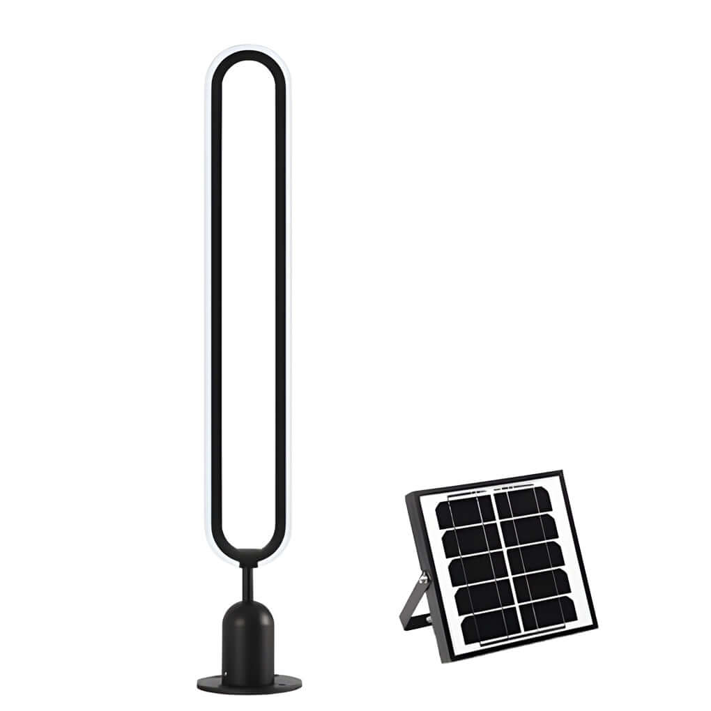 Sleek Black Oval Ring LED Solar Lights Modern Outdoor Minimalist Design - Lamp Outdoor