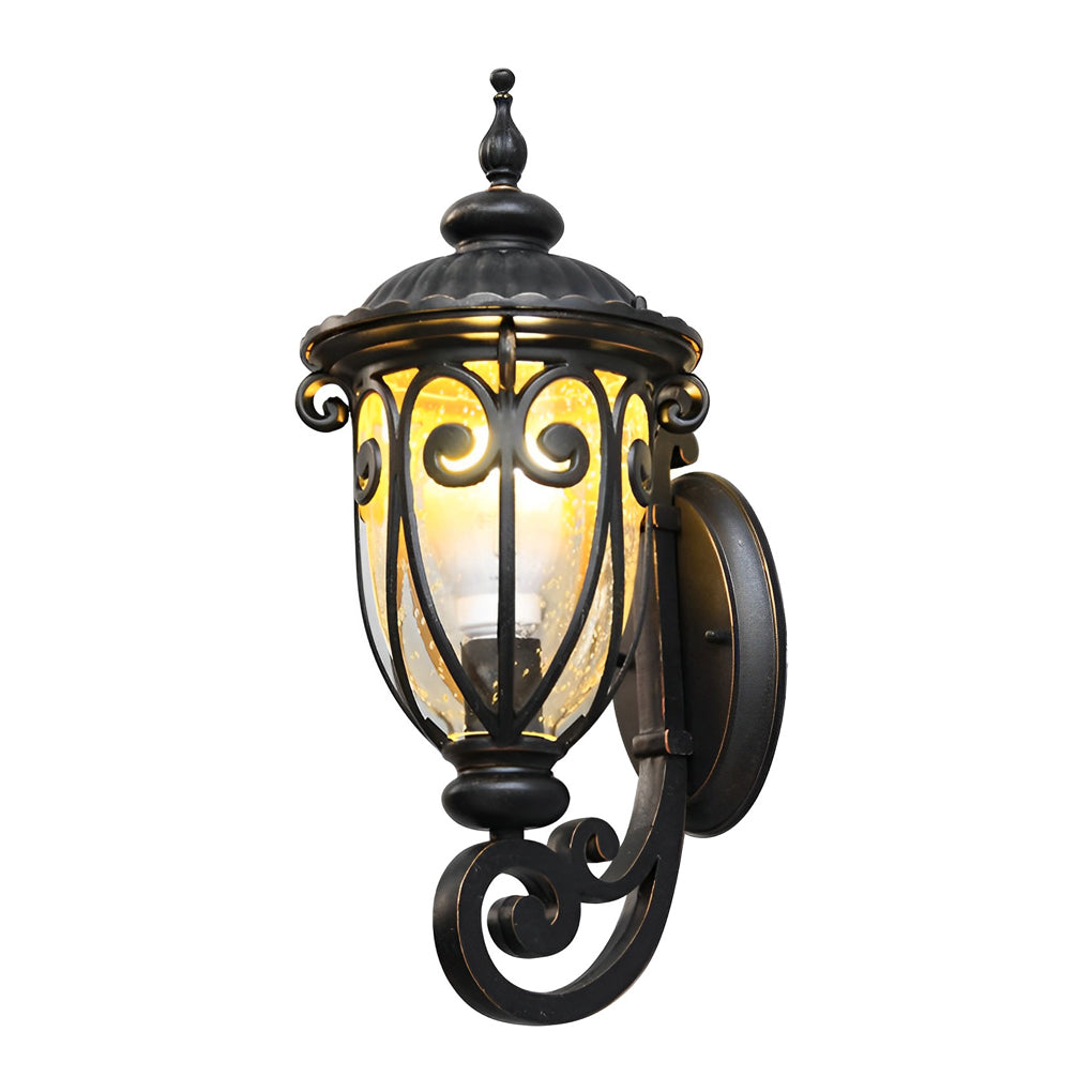 1-Light Antique Black Waterproof Seeded Glass Outdoor Wall Light - Lamp Outdoor