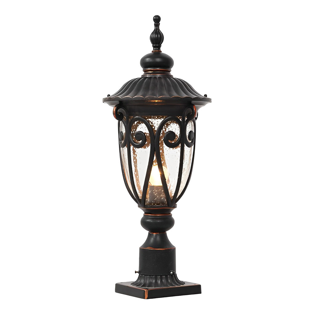 Round Bubble Glass Waterproof Black European Style Outdoor Pillar Lamp - Lamp Outdoor