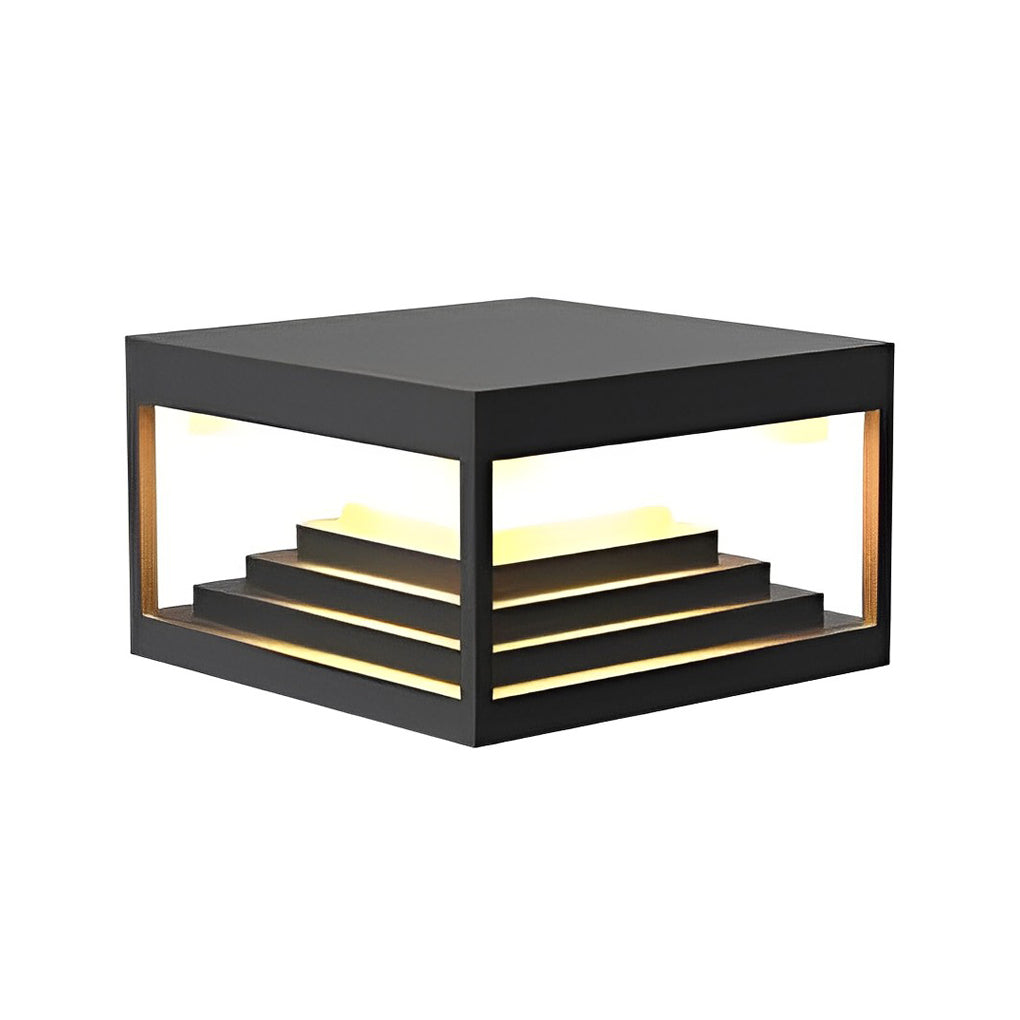 Square Steps Creative Waterproof LED Black Modern Solar Post Caps Lights - Lamp Outdoor