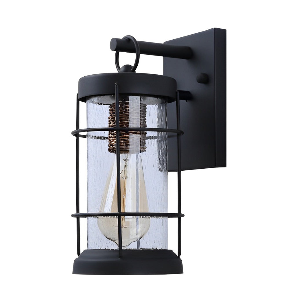Waterproof Iron Glass Lantern Black Retro Rustic Exterior Wall Lights - Lamp Outdoor