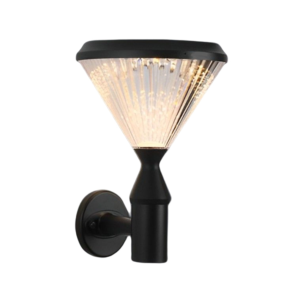 Round Solar LED Outdoor Lights in Black with Ribbed Lampshade - Lamp Outdoor