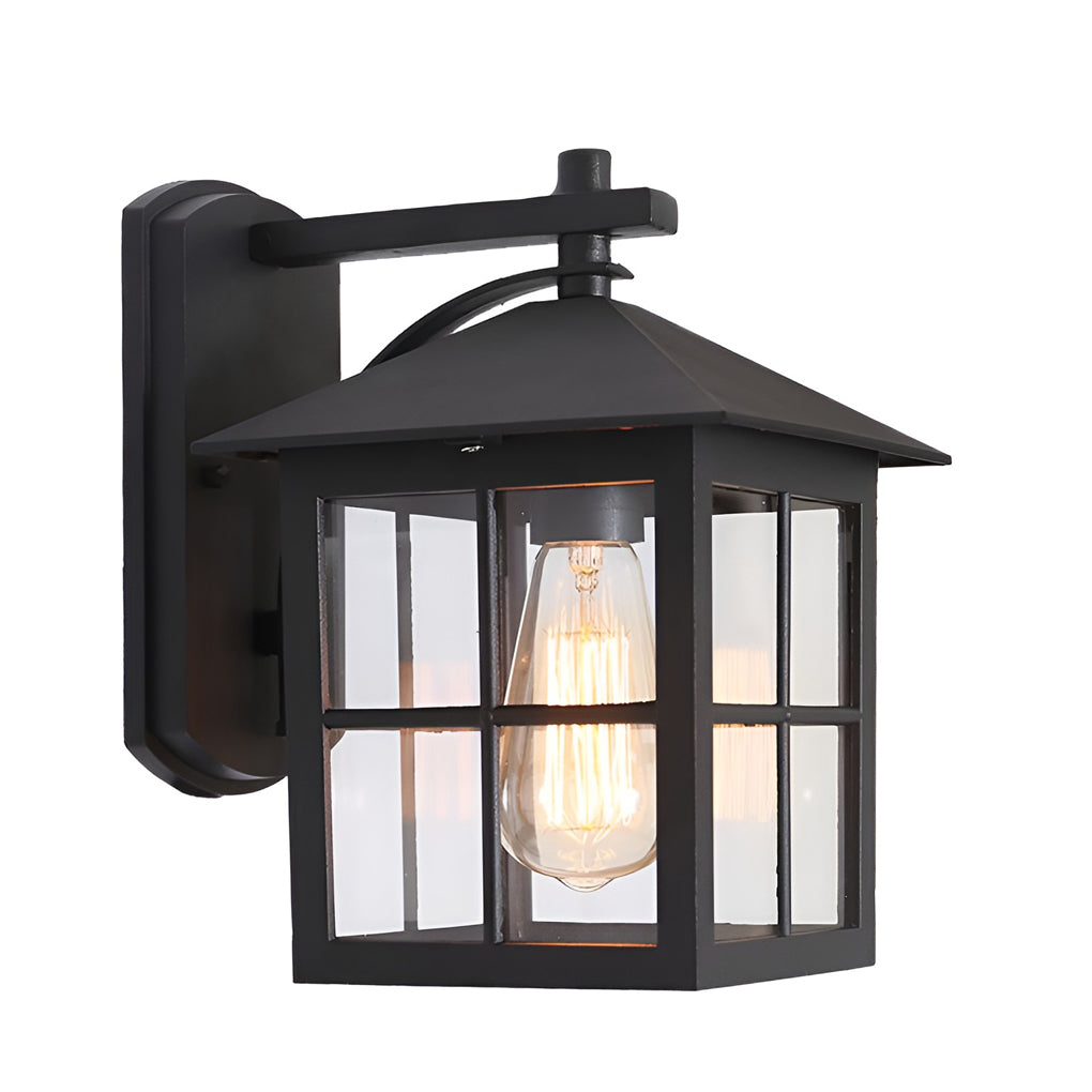 Antique Lantern Shaped Glass Waterproof Black Modern Wall Sconce Lighting - Lamp Outdoor