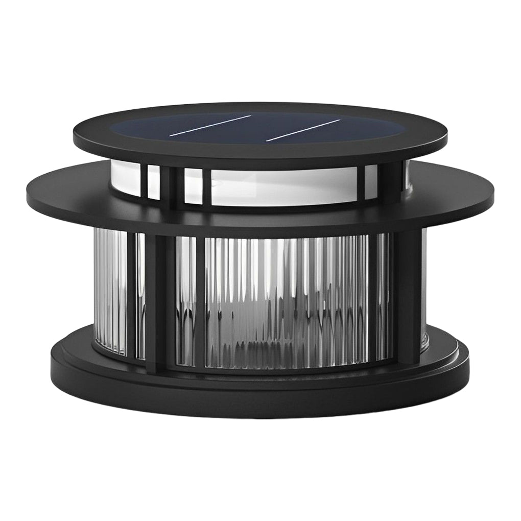 Round Waterproof Led Black Modern Solar Fence Post Lights Pillar Light - Lamp Outdoor