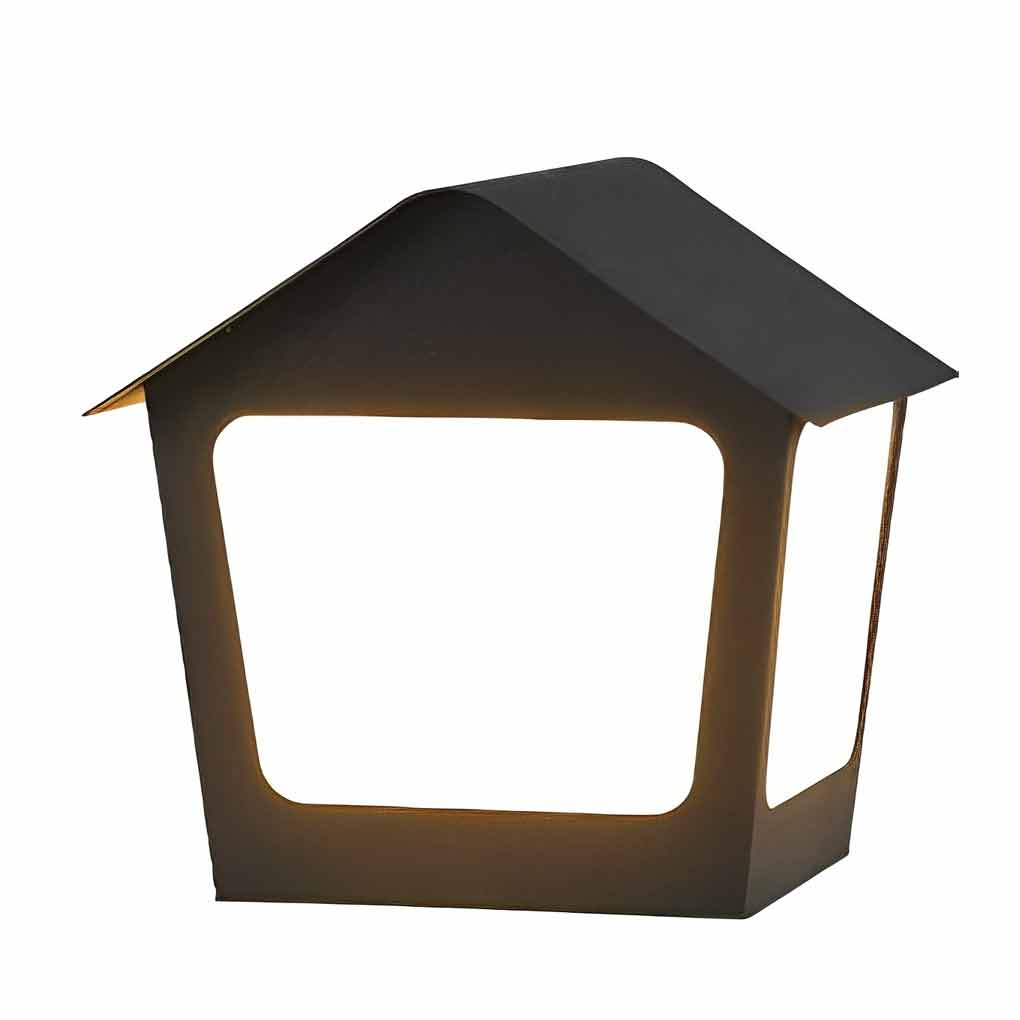 Cottage Shaped LED Waterproof Black Modern Solar Fence Post Lights Pillar Light - Lamp Outdoor