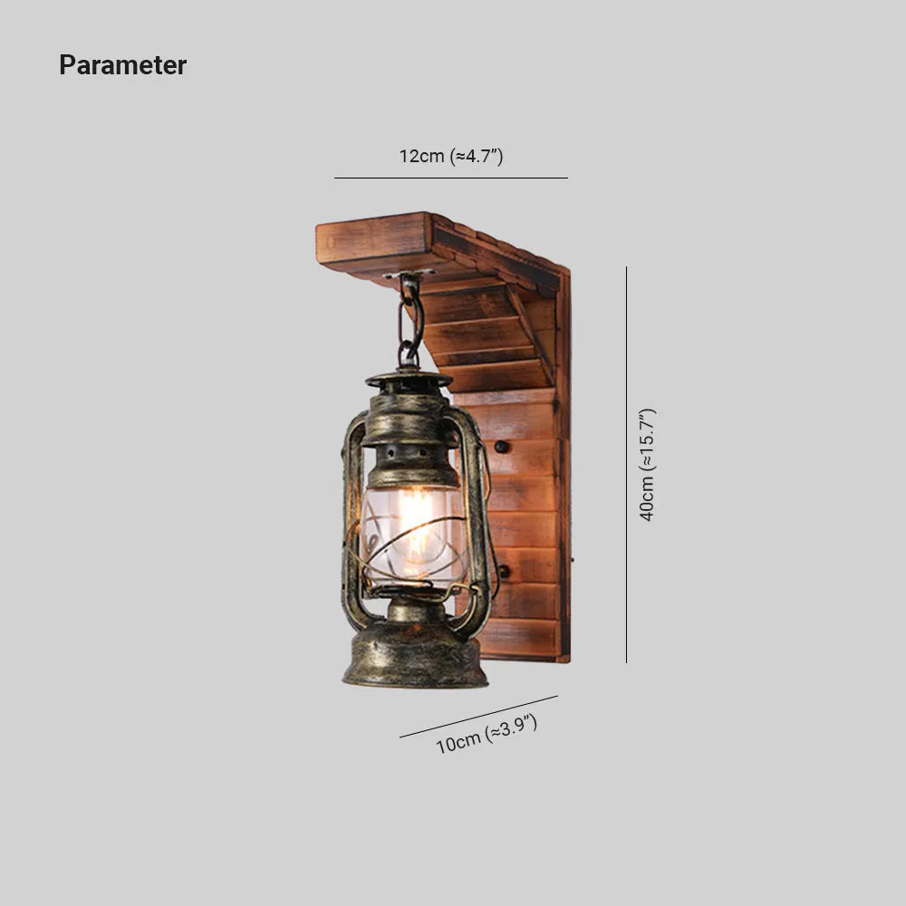 Lyros Lantern Vintage Wooden Rustic Wall Lamp - Lamp Outdoor