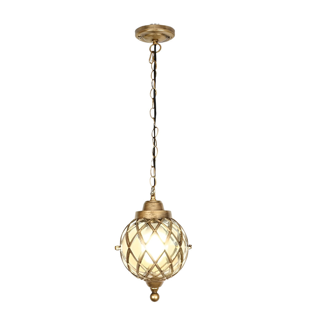 1-Light Tea Glass Globe Outdoor Pendant Lights Outside Haning Lantern Chandelier - Lamp Outdoor