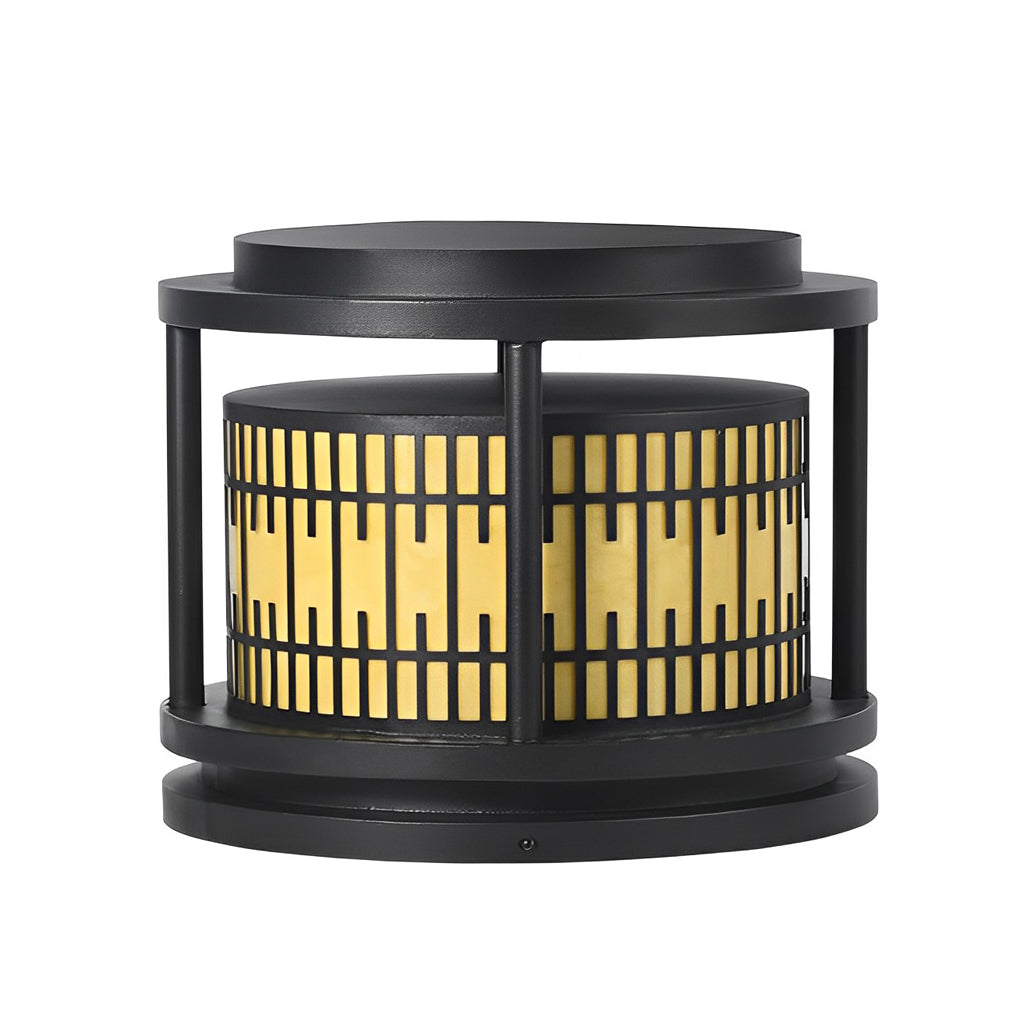 Round Retro Pattern Waterproof LED Black Modern Solar Fence Post Lights - Lamp Outdoor