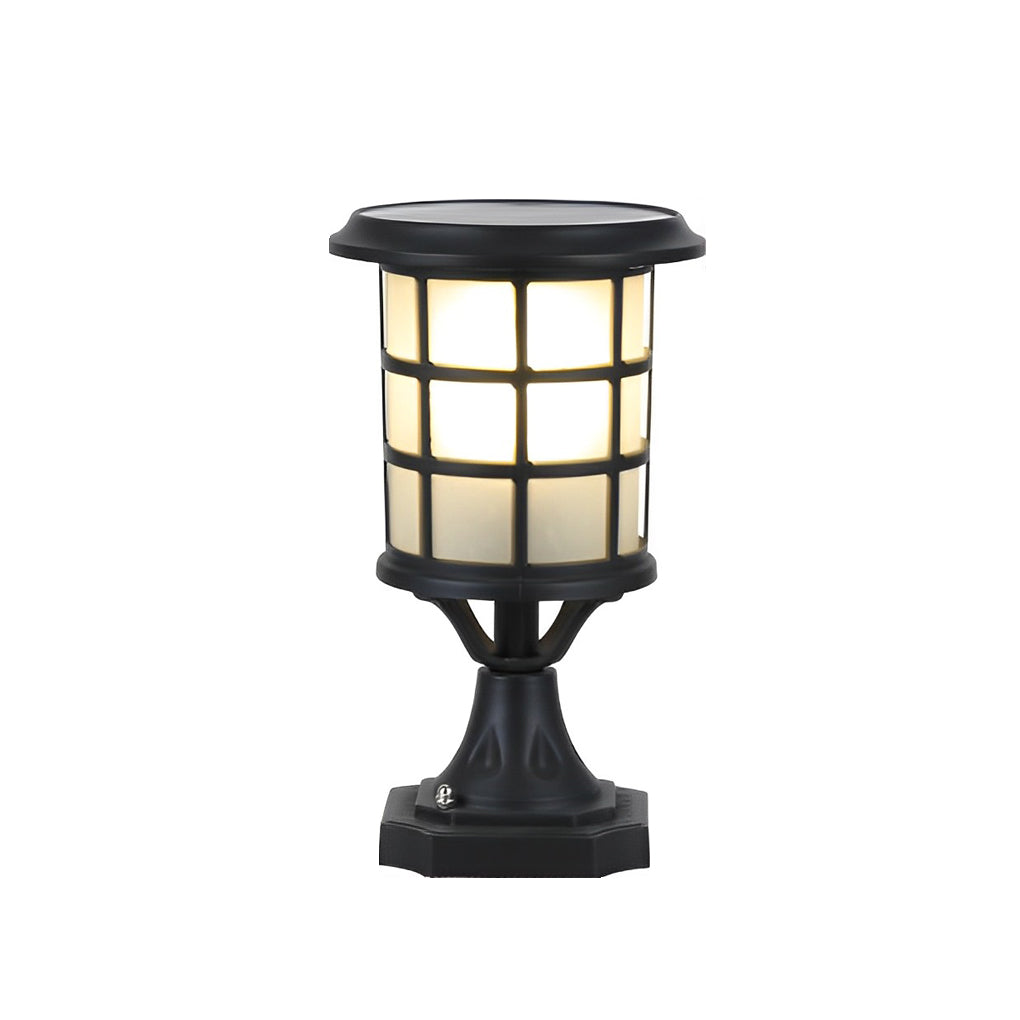 Round Cage Waterproof LED Black Modern Solar Fence Post Lights with Remote - Lamp Outdoor