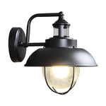 Nautical Black 1-Light Metal Cage Seeded Glass Outdoor Wall Light - Lamp Outdoor
