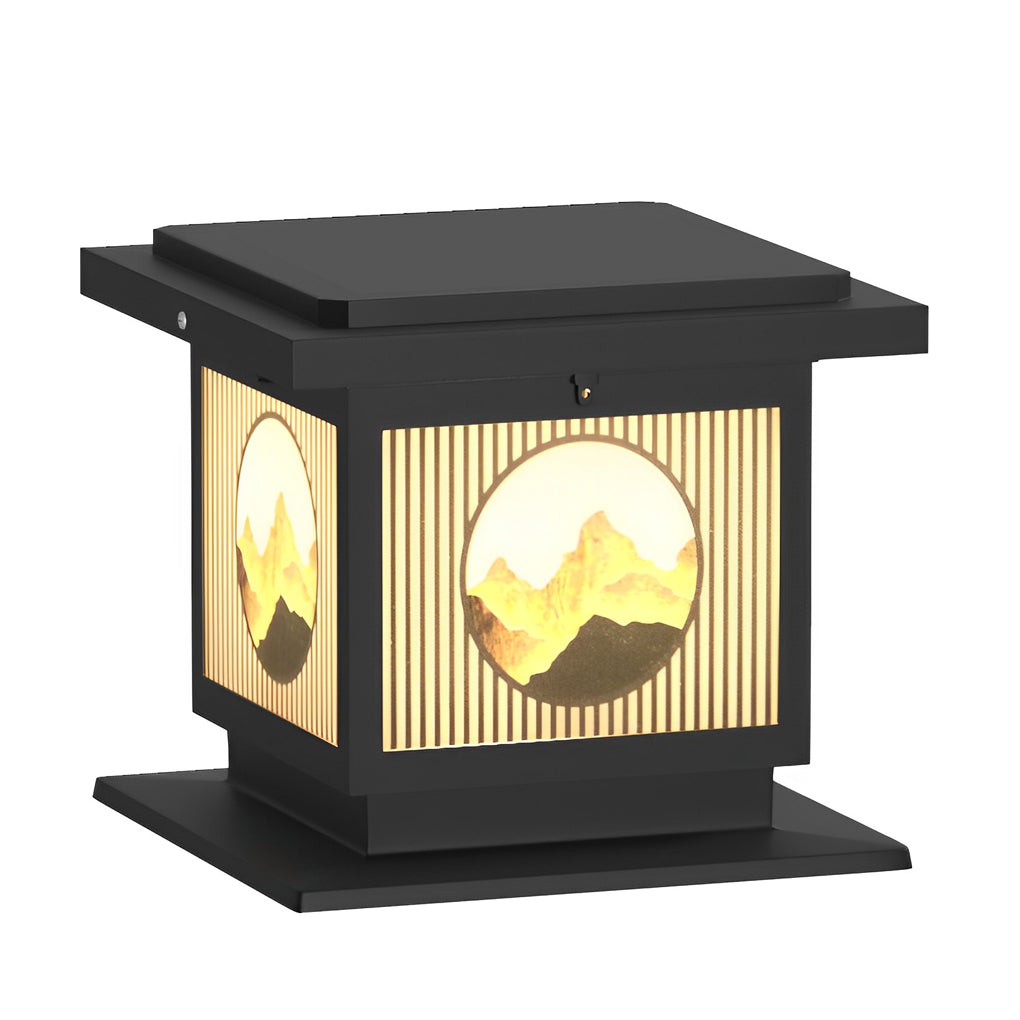 Square Retro Mountain Scenery LED Waterproof Solar Post Caps Lights - Lamp Outdoor