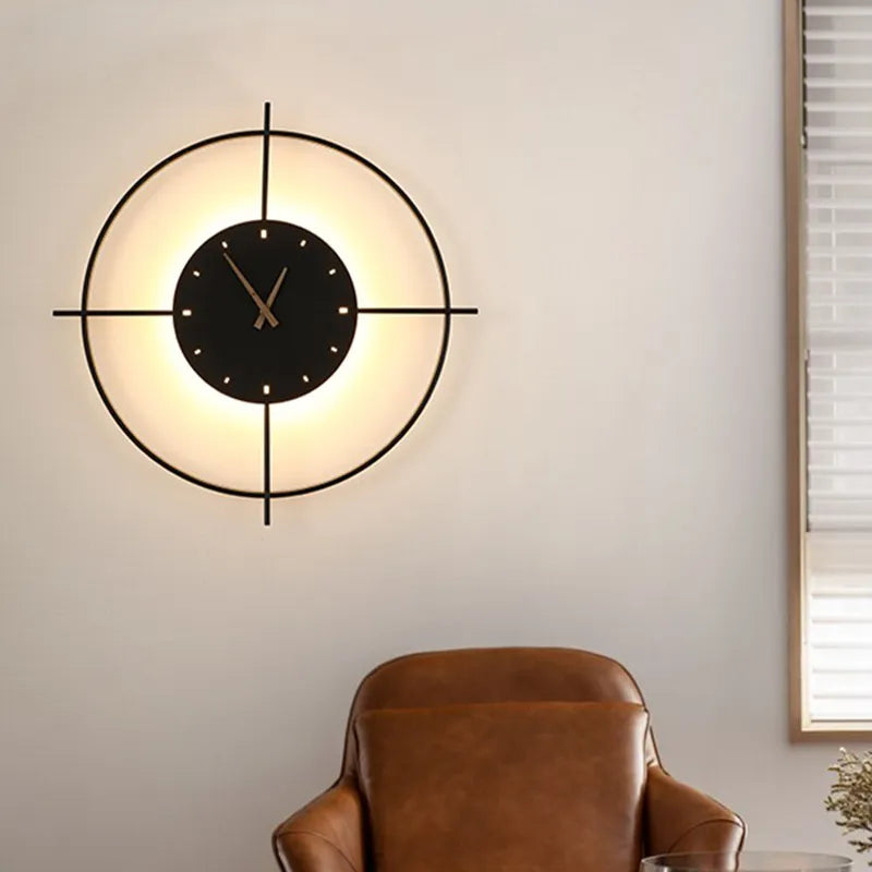 Glint Modern Clock Round Wall Lamp, Gold/Black - Lamp Outdoor