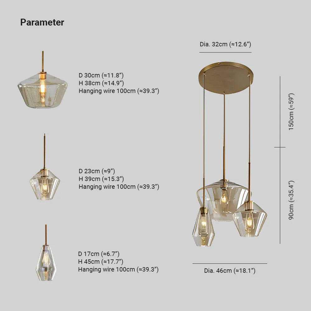June Pendant Light Glass, Clear/Amber Diamond shape - Lamp Outdoor