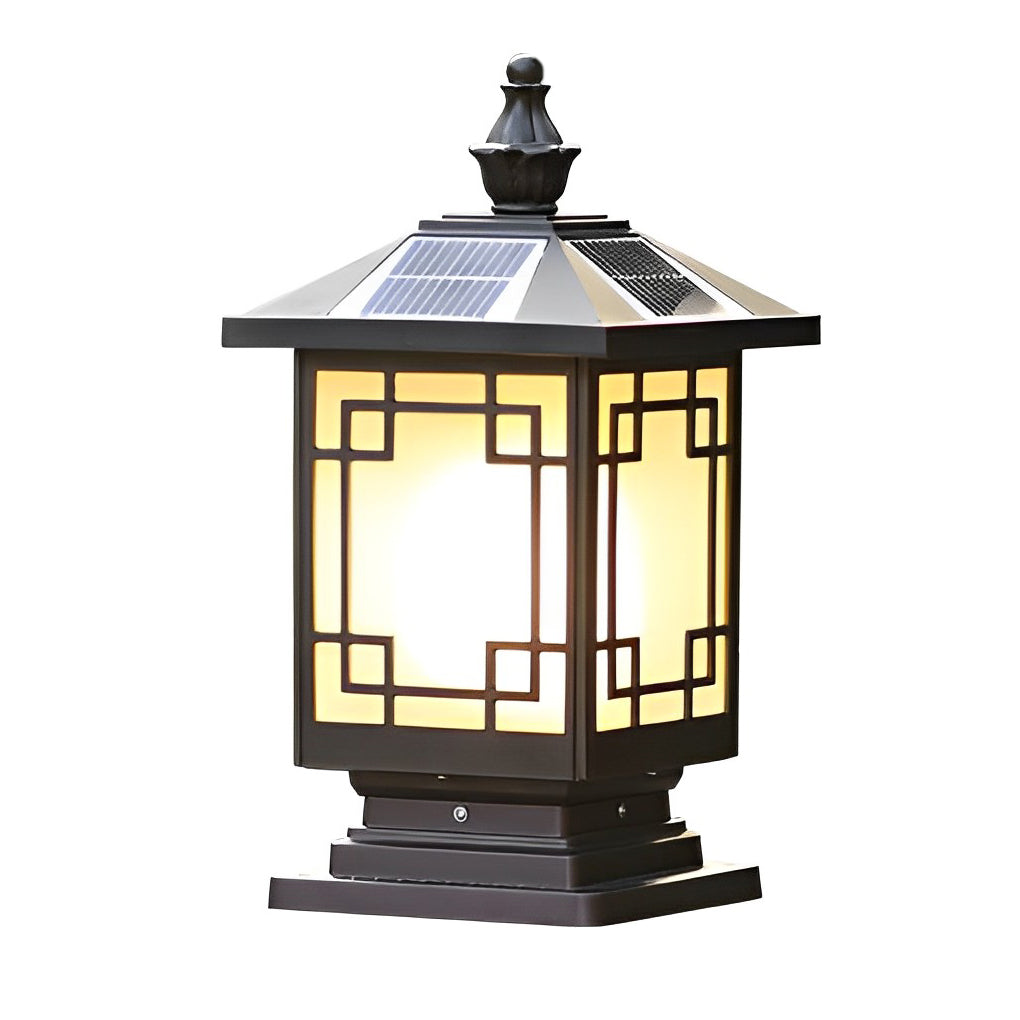 Retro Grilles Waterproof LED Intelligent Brown Solar Fence Post Lights - Lamp Outdoor