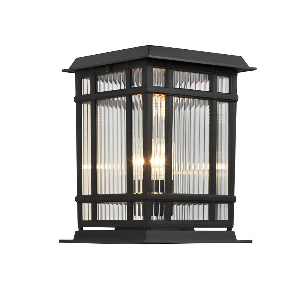 Retro Glass LED Waterproof Matte Black Modern Solar Fence Post Lights - Lamp Outdoor