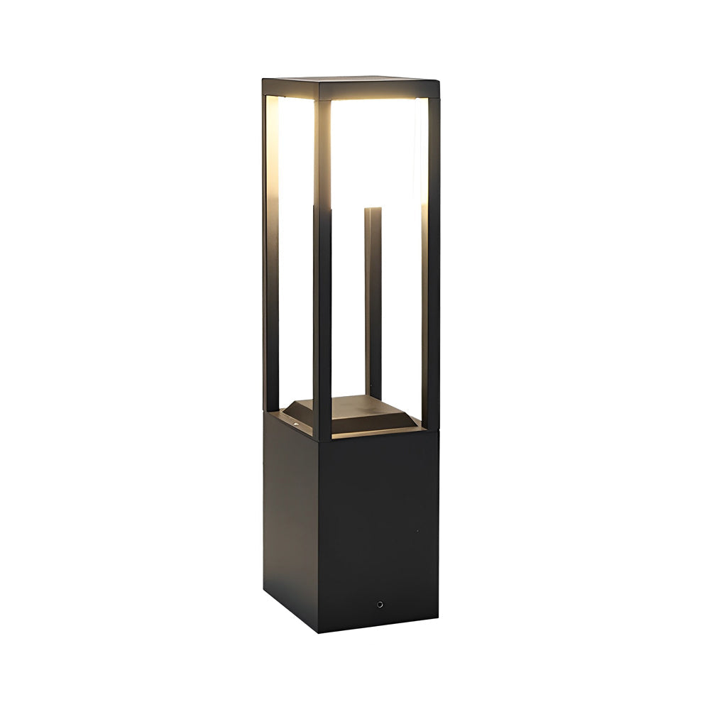 Hollow Rectangular Solar LED Pathway Bollard Lights Black Aluminum Modern Design - Lamp Outdoor