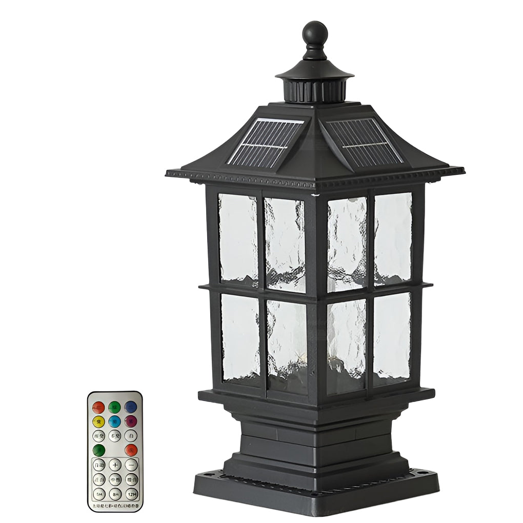 Waterproof Dimming LED Black Modern Solar Post Caps Light with Remote Control - Lamp Outdoor