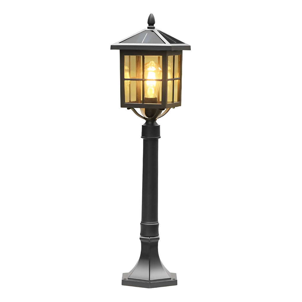 Retro Black Solar & Hardwired Outdoor Pavilion-Inspired Lawn Lamp - Lamp Outdoor