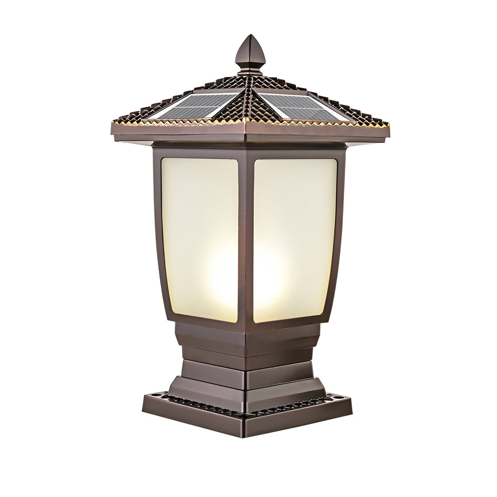 Retro Waterproof Glass Aluminum Brown Modern Solar Fence Post Lights - Lamp Outdoor