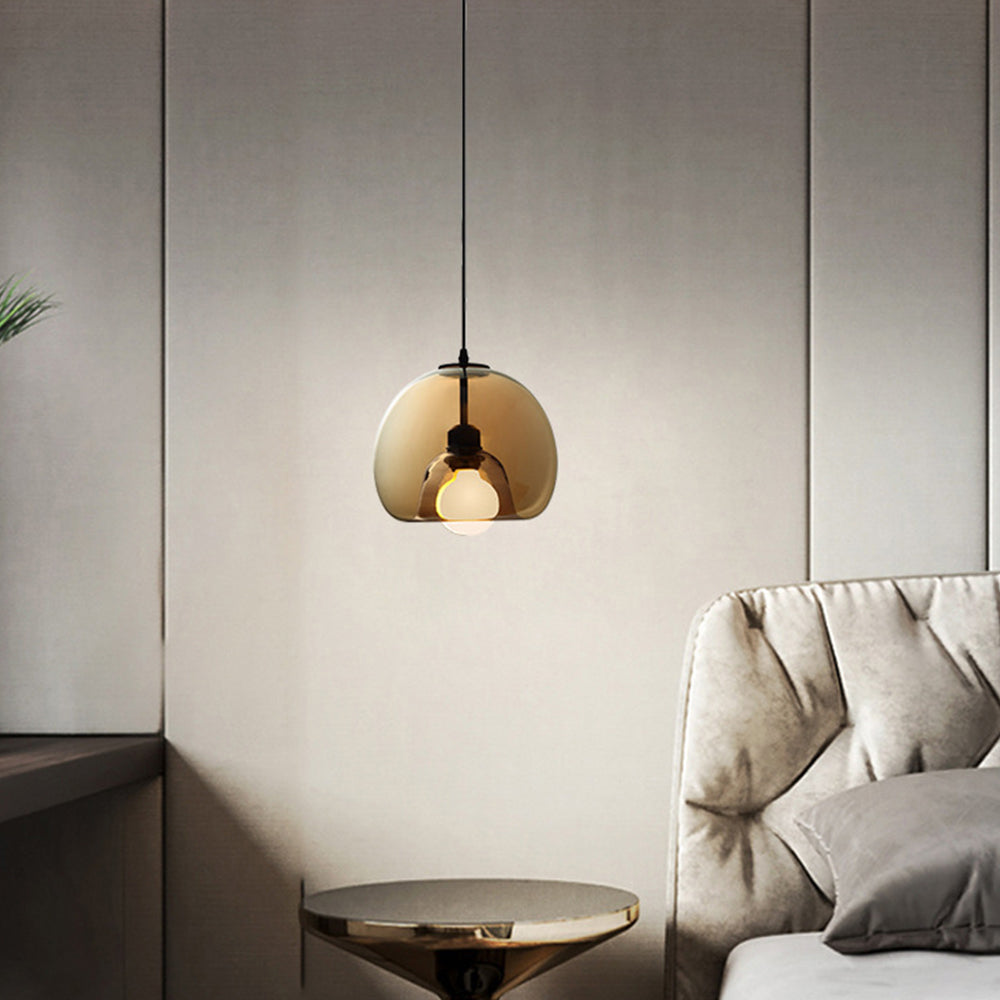 June Globe Glass Pendant Light, Amber/Smoky Grey - Lamp Outdoor