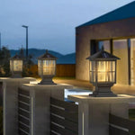 Traditional Square Waterproof LED Black Classic Solar Pillar Lights - Lamp Outdoor