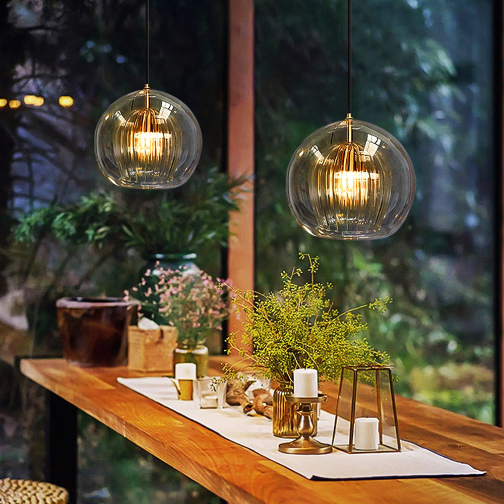 June Glass Globe Pendant Light Clear &Amber - Lamp Outdoor