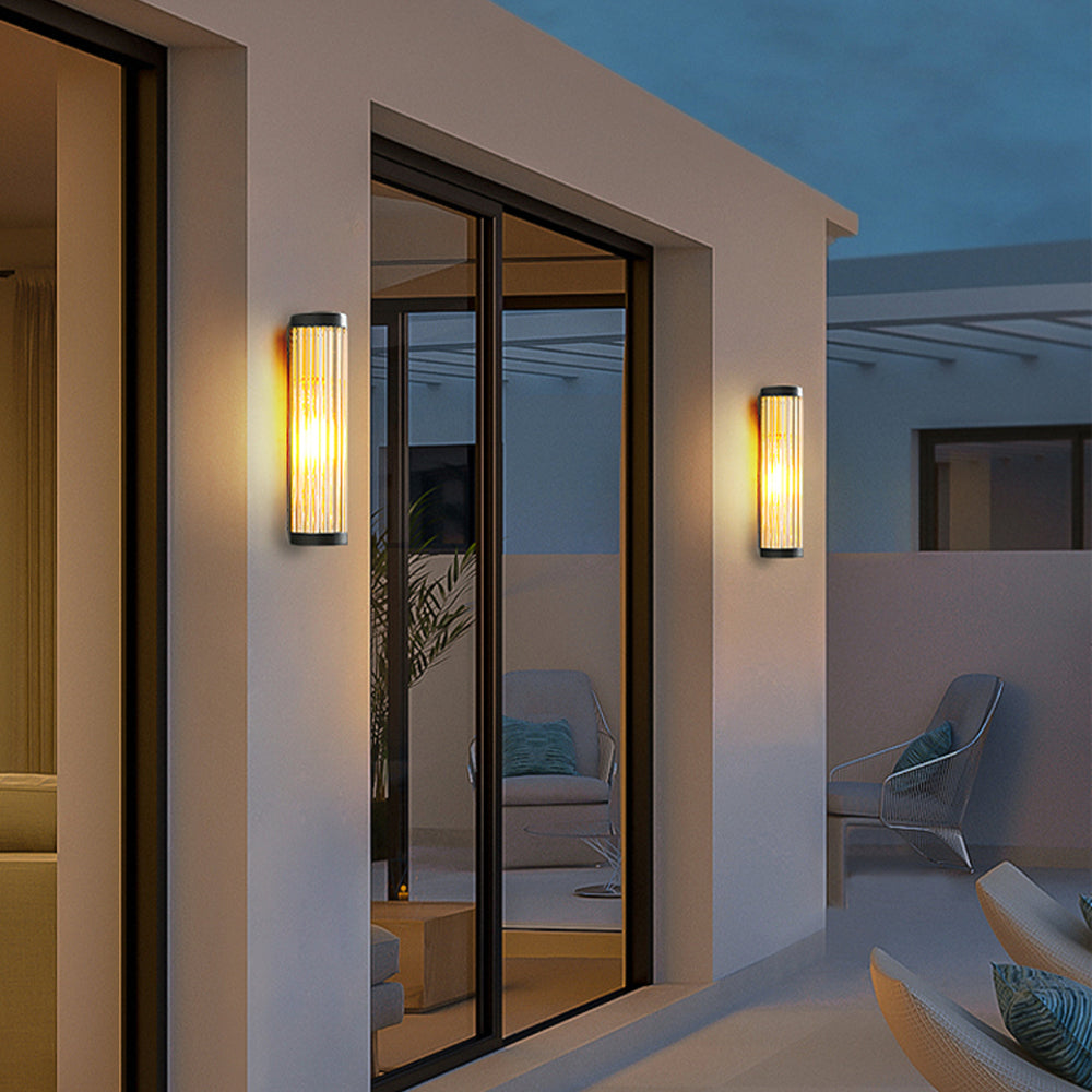 Yoru Modern Semi-Cylindrical Metal/Glass Outdoor Wall Lamp, Black - Lamp Outdoor