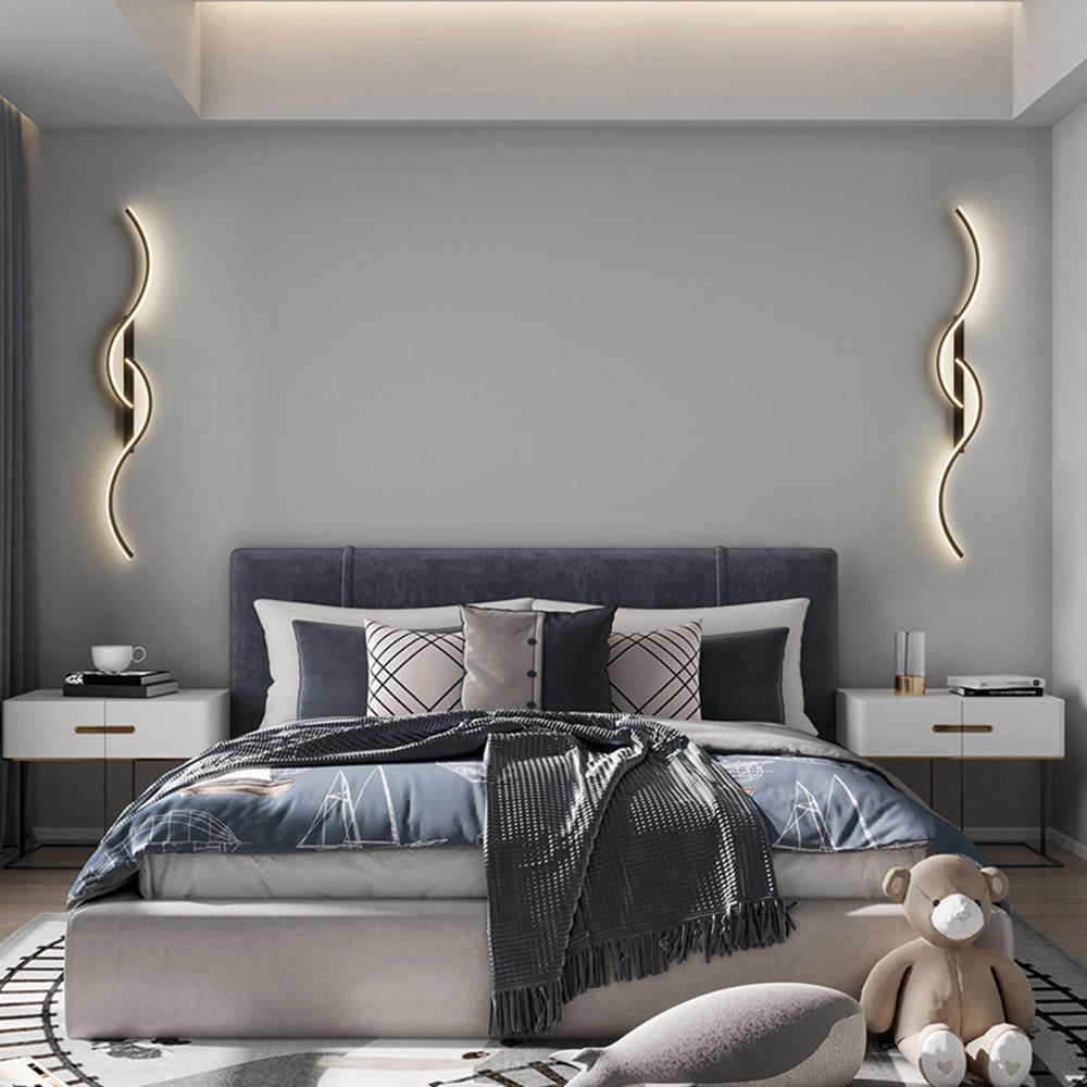 Lumor Modern Linear Wave Bedroom Wall Lamp, Black/Gold - Lamp Outdoor