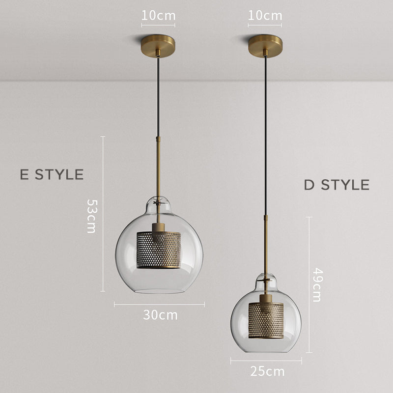 Hessa Contemporary Golden Pendant Light, Glass, Globe/Cylindric - Lamp Outdoor