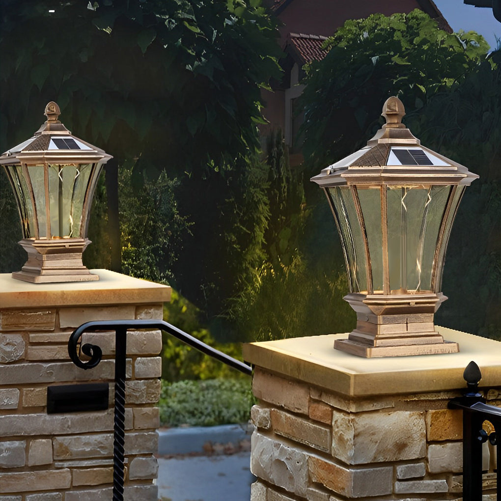 Vintage Waterproof LED Retro Solar Fence Post Lights With Remote Control - Lamp Outdoor