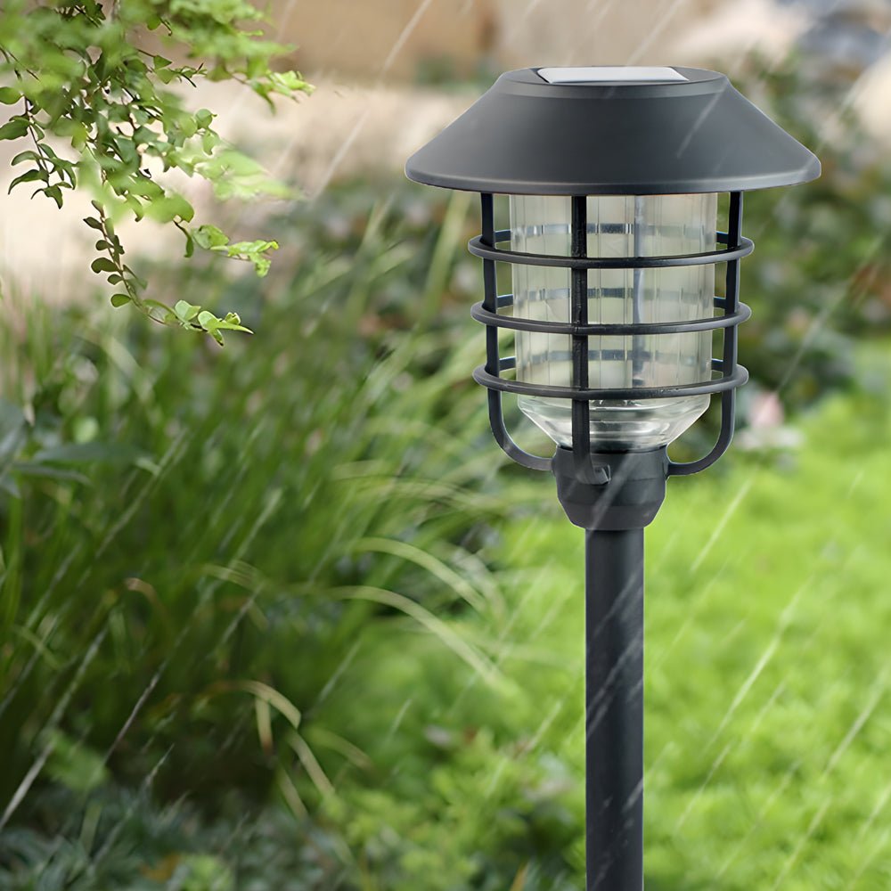 22.8-inch Solar Pathway Lights with Hat Top and Wire-Circled Lampshade - Lamp Outdoor