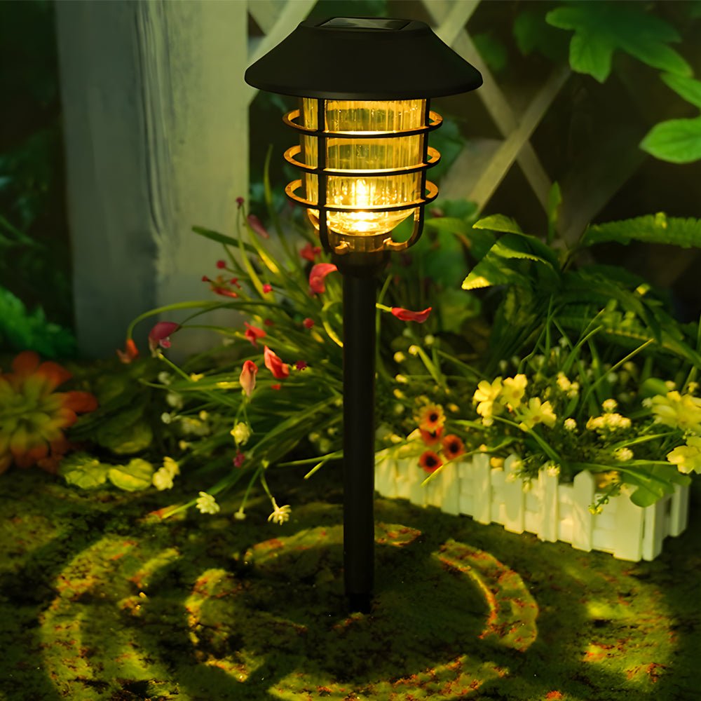 22.8-inch Solar Pathway Lights with Hat Top and Wire-Circled Lampshade - Lamp Outdoor