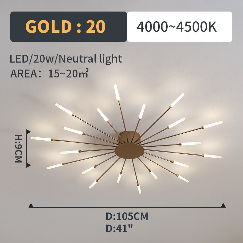 Wesley Flush-Mount Ceiling Light Fireworks, Black/Gold - Lamp Outdoor
