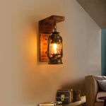 Lyros Lantern Vintage Wooden Rustic Wall Lamp - Lamp Outdoor