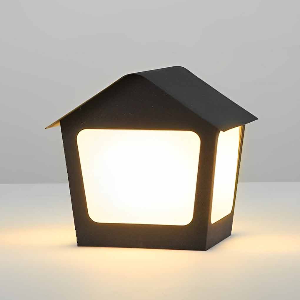 Cottage Shaped LED Waterproof Black Modern Solar Fence Post Lights Pillar Light - Lamp Outdoor