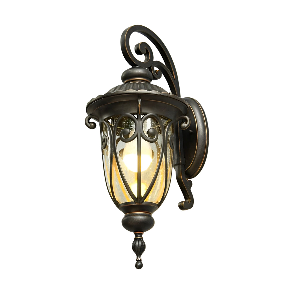 1-Light Antique Black Waterproof Seeded Glass Outdoor Wall Light - Lamp Outdoor